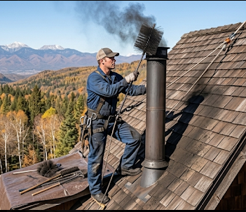 Steep roof chimney cleaning